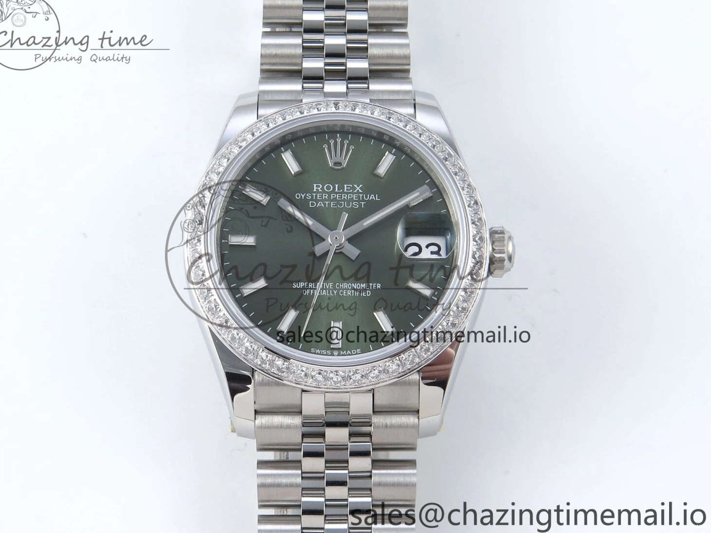 0109 Bright DateJust 31 278384RBR ARF 1:1 Best Edition 904L Steel Green Stick Dial Diamonds Bezel on SS Jubilee Bracelet ETA 450